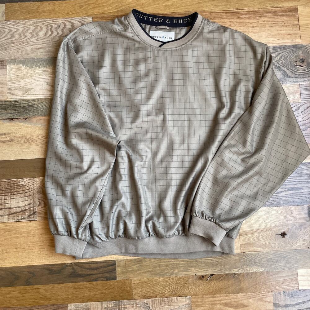 Cutter & Buck Men's XL Tan Plaid Golf Pullover Windshirt Long Sleeve